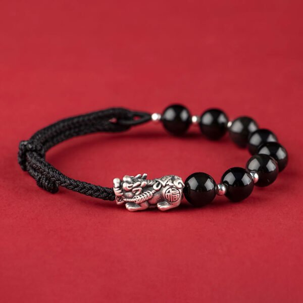 Pixiu Obsidian Men's Bracelet 999 Pure Silver - Image 2